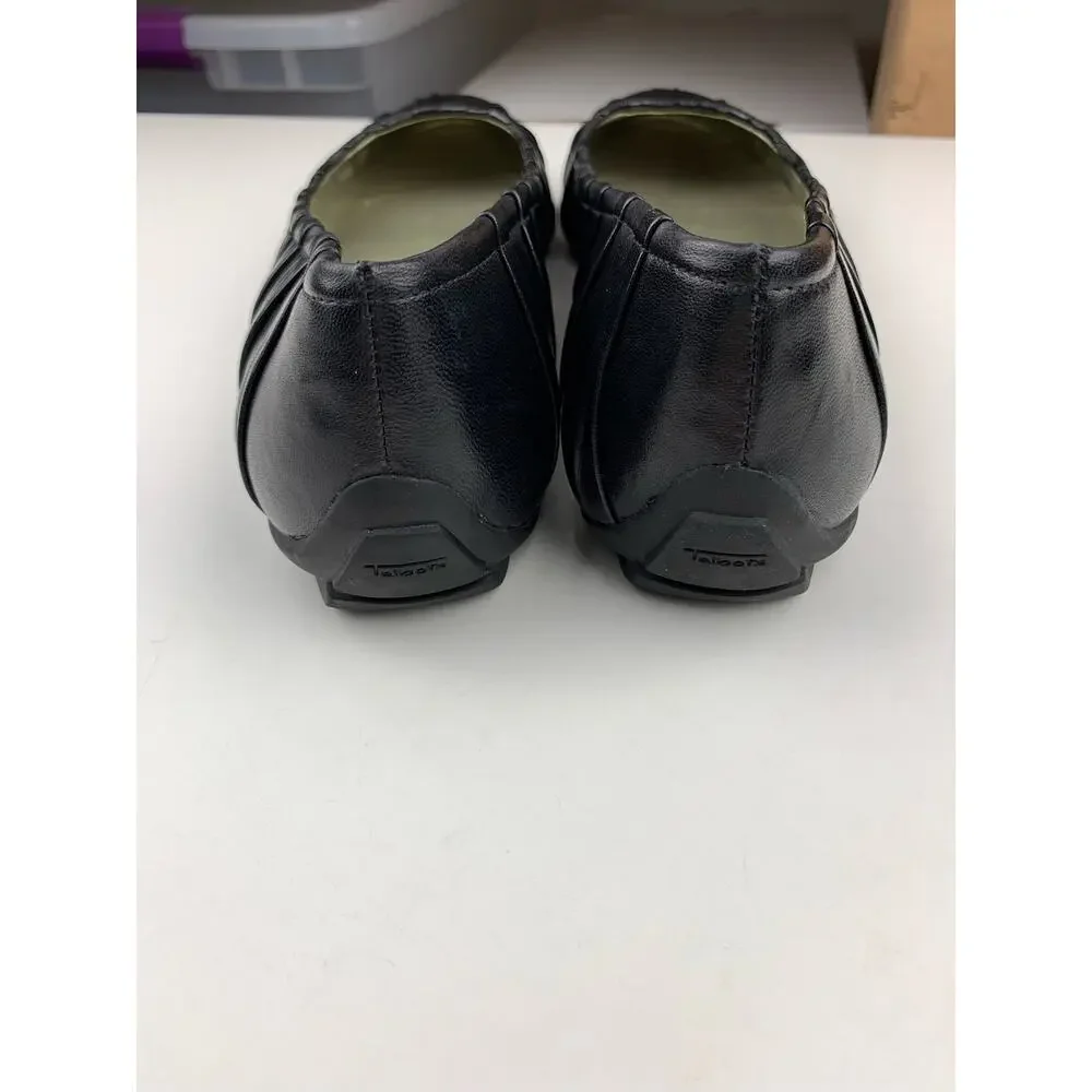 Talbots Ballet Flats Black Leather Pleated Slip On Shoes Women's 9 AA Narrow
